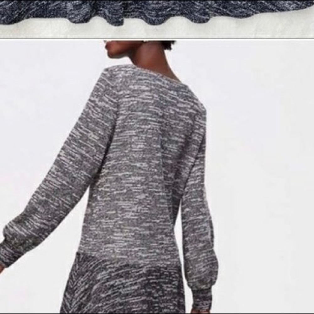 Loft Mixed Melange Tweed flounce dress gray black